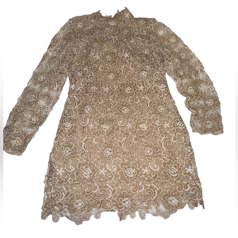 VENUS Beige Lace Mini Dress